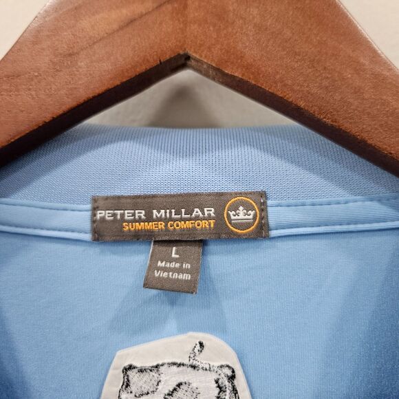 Peter Millar Mens Summer Comfort Polo Shirt Large Blue Logo Stretch Golf Preppy - Picture 5 of 11